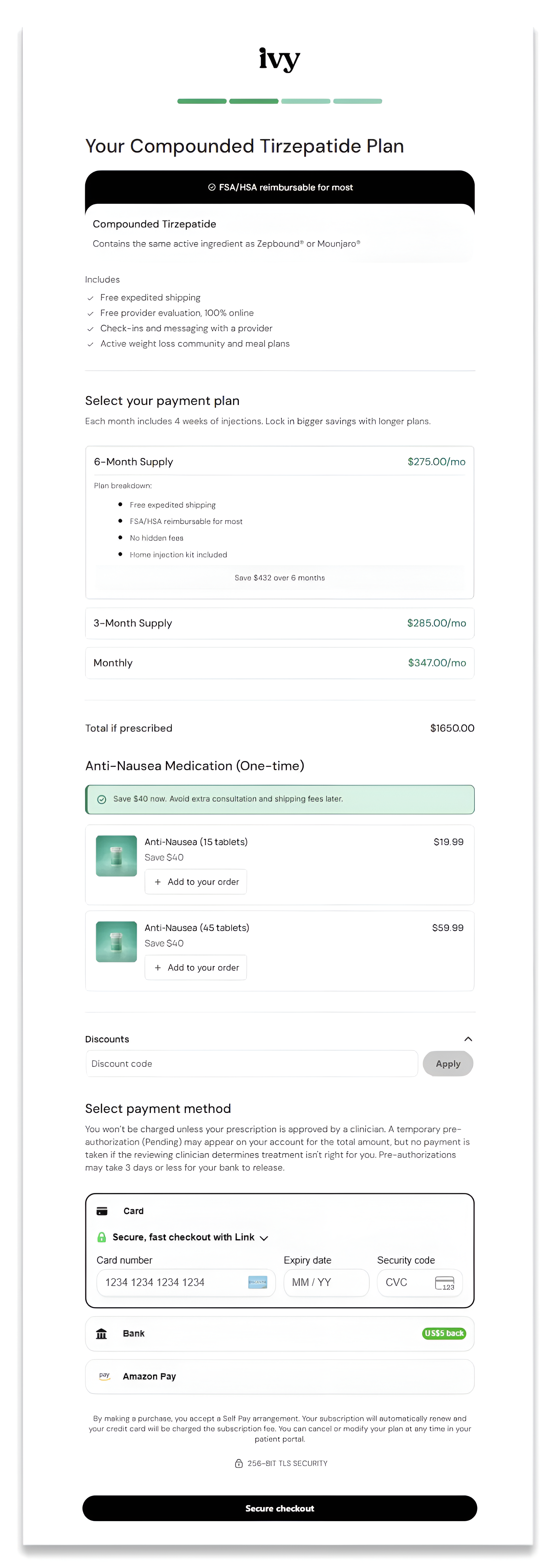 ivy glp 1 injection checkout page